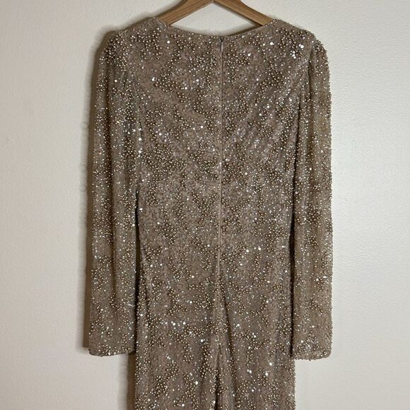 Mac duggal long sleeve sequin beaded sheath gown in mocha style 5177 size 6 - Picture 10 of 16